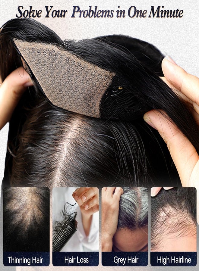 starluck 4.5"*5" Swiss Lace Base Hand-Tied Hair Toppers for Women Real Human Hair Topper，14 inch，With Bangs SilkHug Hair Topper for Women with Thinning or Grey Roots (Brown with Blonde Highlight) - Image 5